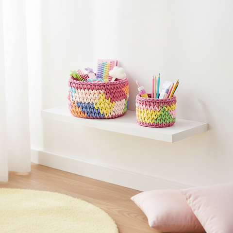Set Cestini Crochet Rainbow - Ambientata