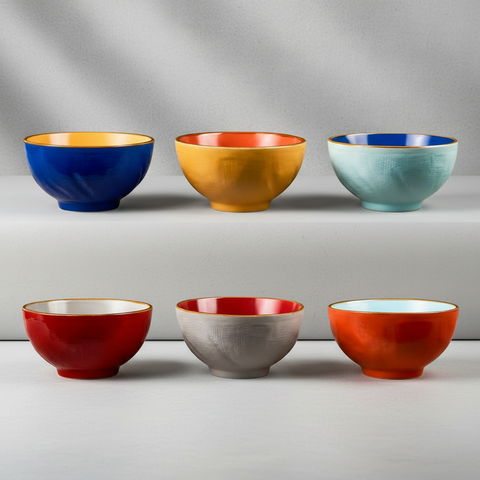 Set ciotole bicolore su sfondo grigio