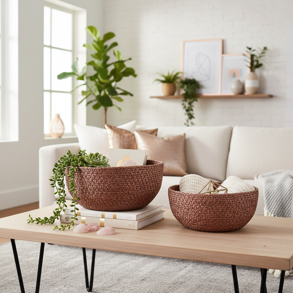 Set ciotole fibra rose gold in ambiente