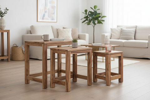 Set 3 Tavolini Bassi in Legno di Sheesham