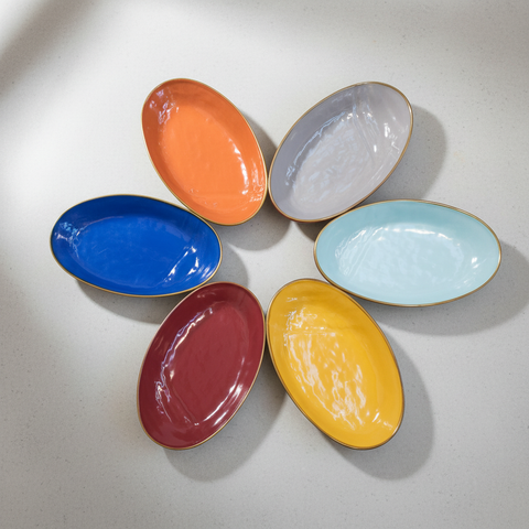 Set Piattini Ovali Colorati - Sfondo Grigio Reale