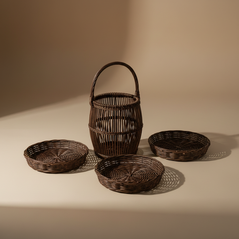 Set rattan scuro sfondo neutro