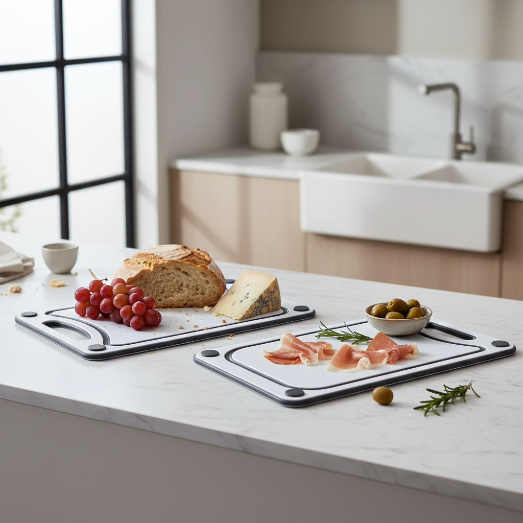 Set taglieri bianchi e grigi in ambiente