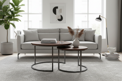 Tavolino basso rotondo legno e metallo - set 1/2