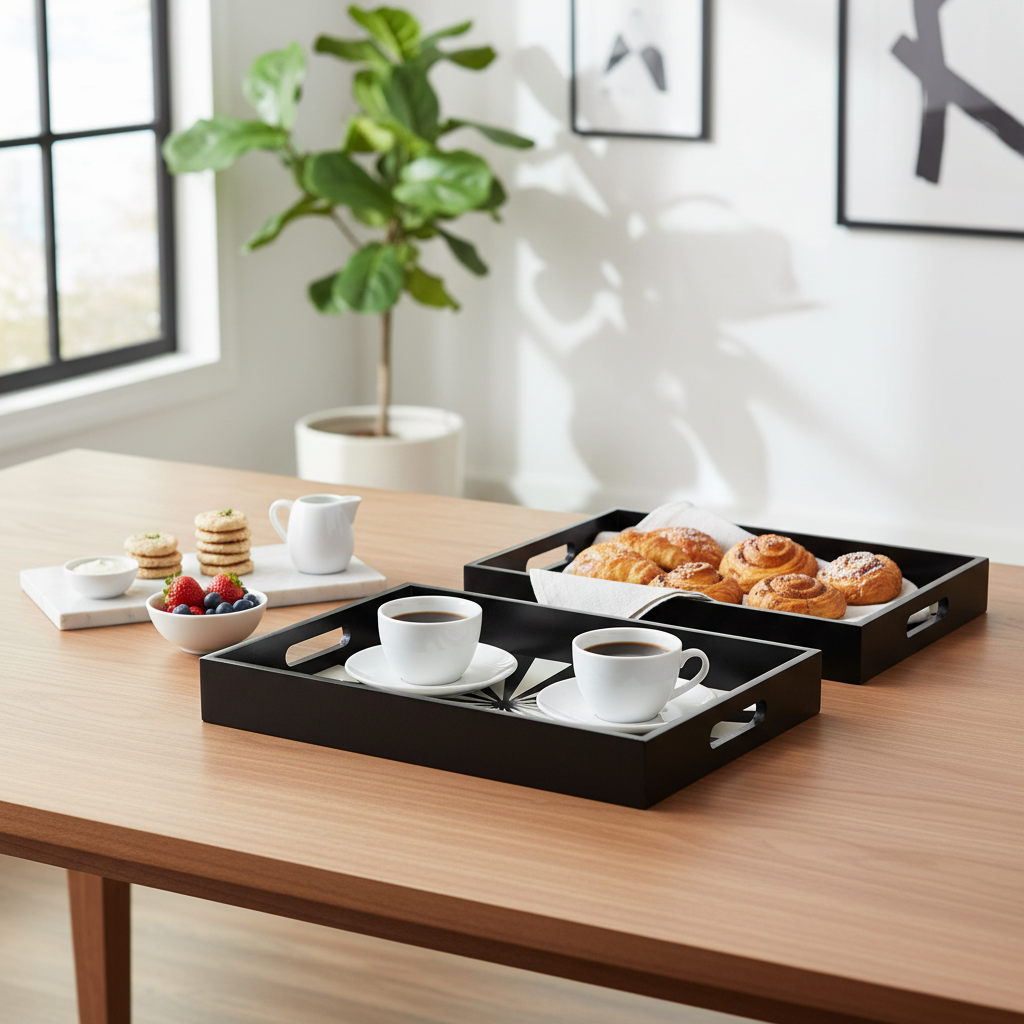 Set vassoi sunburst bianco e nero in ambiente