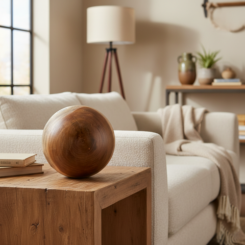 Sfera decorativa in legno in ambiente living