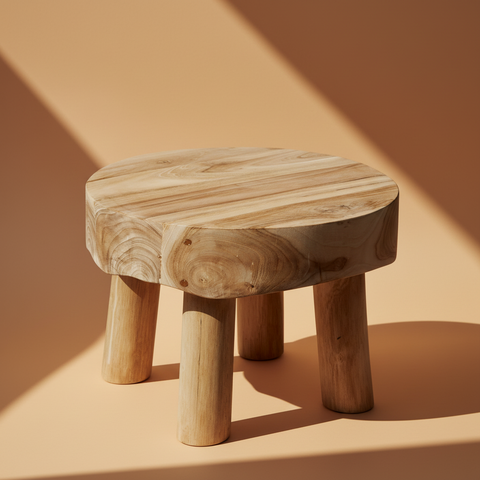 Sgabello basso teak rotondo 4 gambe luce solare