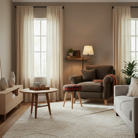 Sgabello con poltrona marrone quadrata