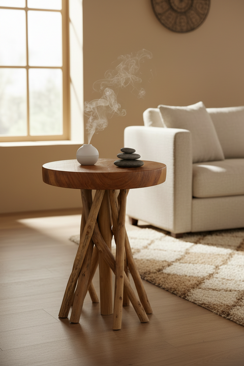 Craftsman - Mesa de centro redonda con patas de teca