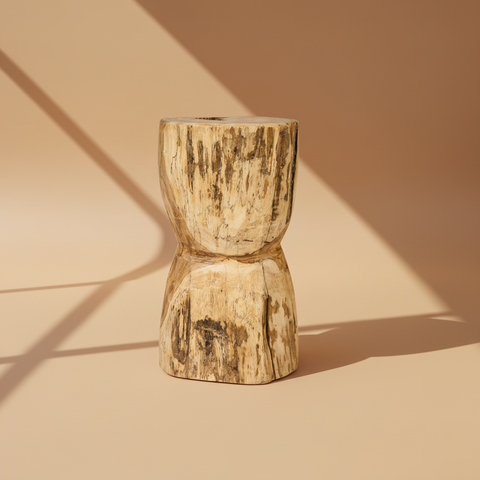 Sgabello legno grezzo sfondo neutro