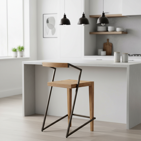 Boston - Sgabello Alto in Ferro e Legno di Acacia