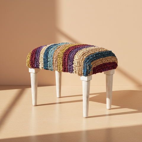 Sgabello multicolore su sfondo neutro