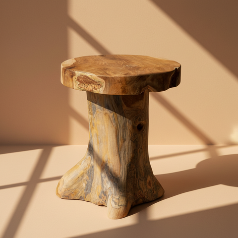 Sgabello tronco teak luce solare ombre