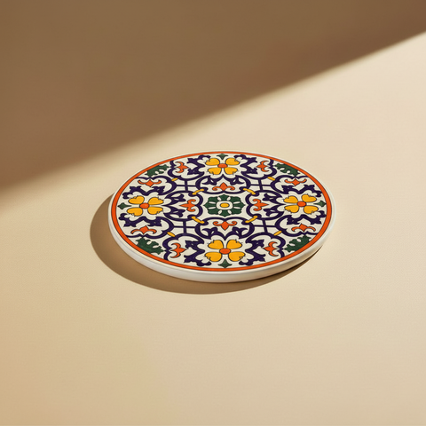 Sottopentola arabesco bianco/blu/giallo - posizione sfondo beige