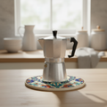 Sottopentola crema ottomano peonie - lifestyle con moka