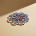 Sottopentola fiore azzurro/rosso mandala navy - sfondo beige