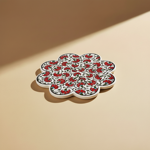 Sottopentola fiore garofani rossi - sfondo beige