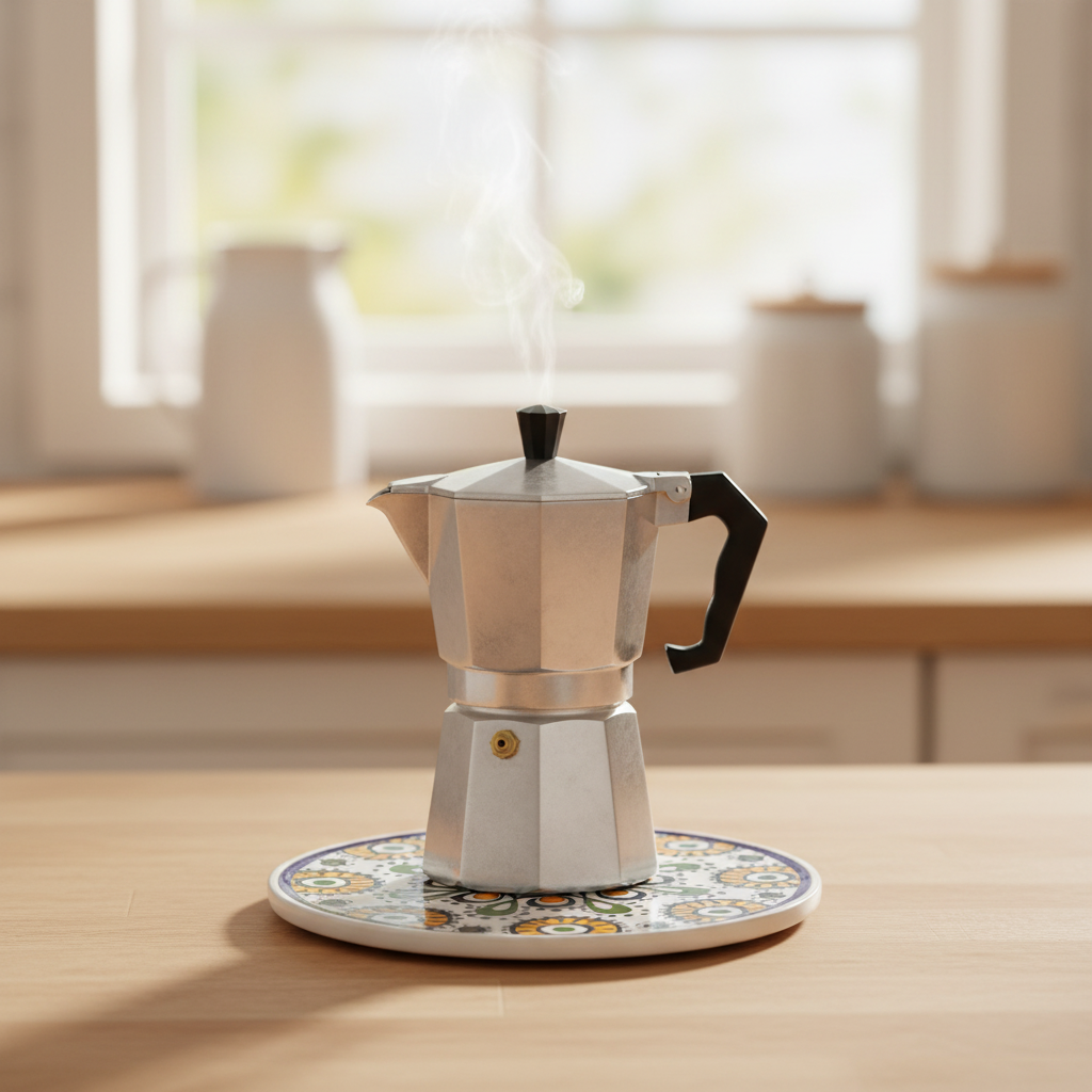 Sottopentola folk girasole - lifestyle con moka