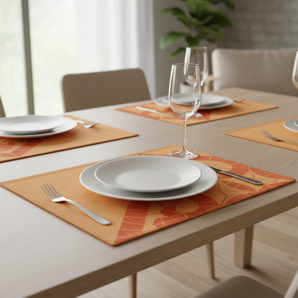 Sottopiatto arancione con pattern geometrico su tavola apparecchiata