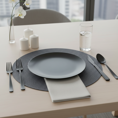 Sottopiatto grigio Placemate in ambiente lifestyle