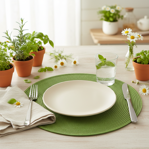 Sottopiatto verde Placemate in ambiente lifestyle