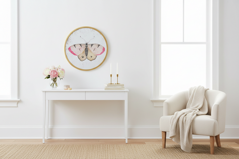 ALHOA - ESPEJO DECORADO CON CUADRO DE MARIPOSA ROSA BEIGE