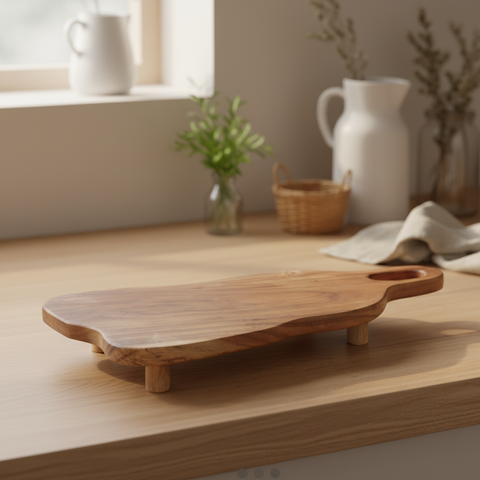 Tagliere acacia con gambe ambientato