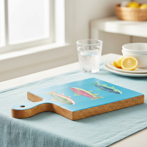 Tagliere pesci turchese ambientato