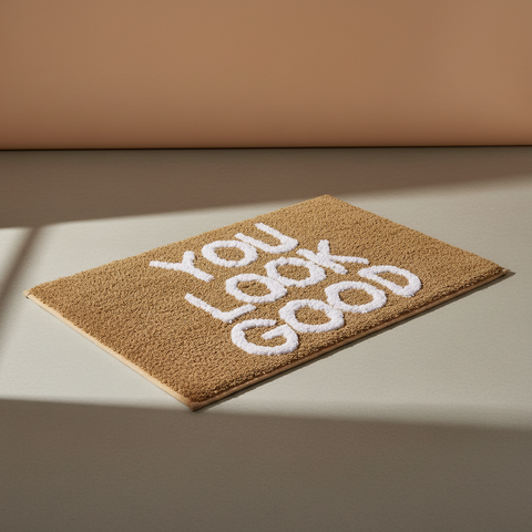 Tappetino marrone You Look Good su sfondo neutro