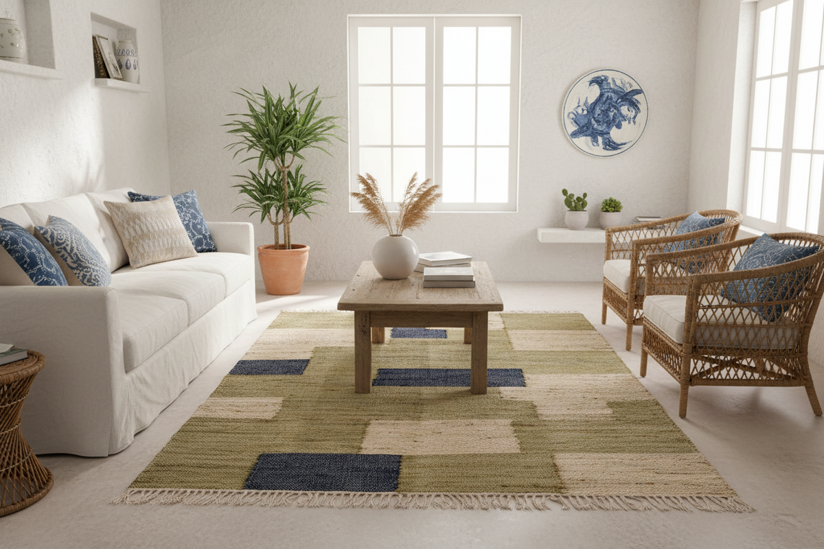 Adana - Tappeto 140X200 Patch Verde;Blue; Naturale