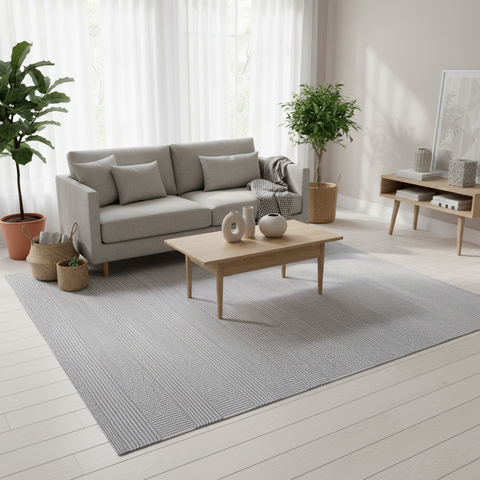 Tappeto grigio e bianco ambientato stile interior design