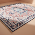Tappeto orientale vintage rosa turchese 200x140 su sfondo beige