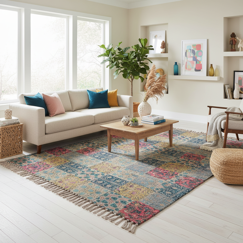 Tappeto patchwork multicolore 240x160 ambientato