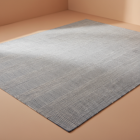 Tappeto righe blu bianco su pavimento beige