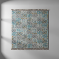 Tappeto Tabarka patchwork azzurro sfondo grigio