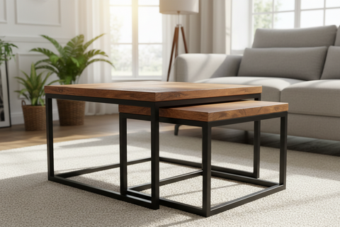 York - Tavolini Quadrati Grandi Set 1/2 Mango E Ferro