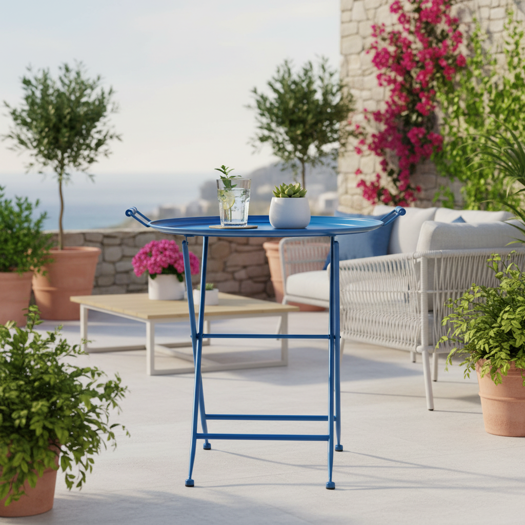 Tavolino blu in ambiente outdoor