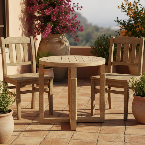 MESA REDONDA CON PATAS DE CUERDA TEJIDA