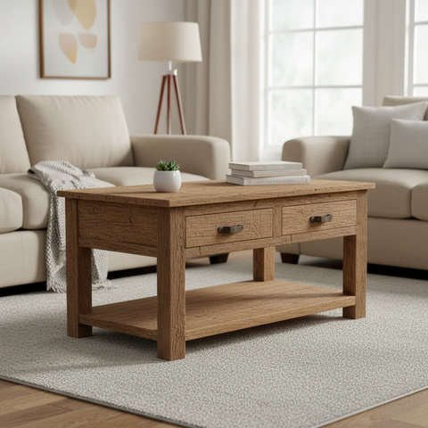 Tavolino da caffè rustico in ambiente lifestyle