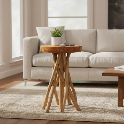 Tavolino in legno naturale in ambiente lifestyle