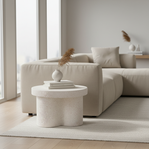 Tavolino pietra bianca in salotto moderno