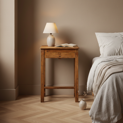 Tavolino rustico con cassetto ambientato