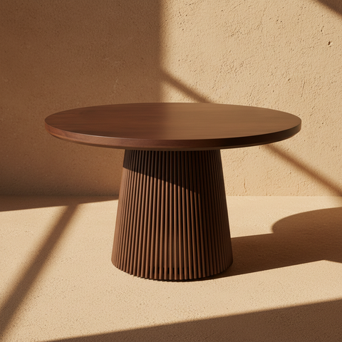 Tavolino scultoreo su parete materica con ombre definite