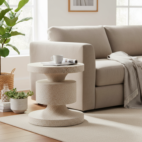 Tavolino terrazzo beige in ambiente moderno