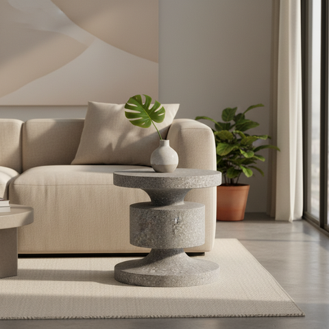 Tavolino terrazzo grigio in ambiente moderno