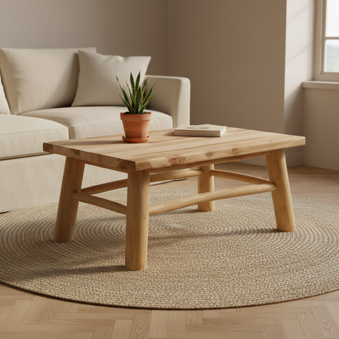 Tavolino tronchi teak ambientato