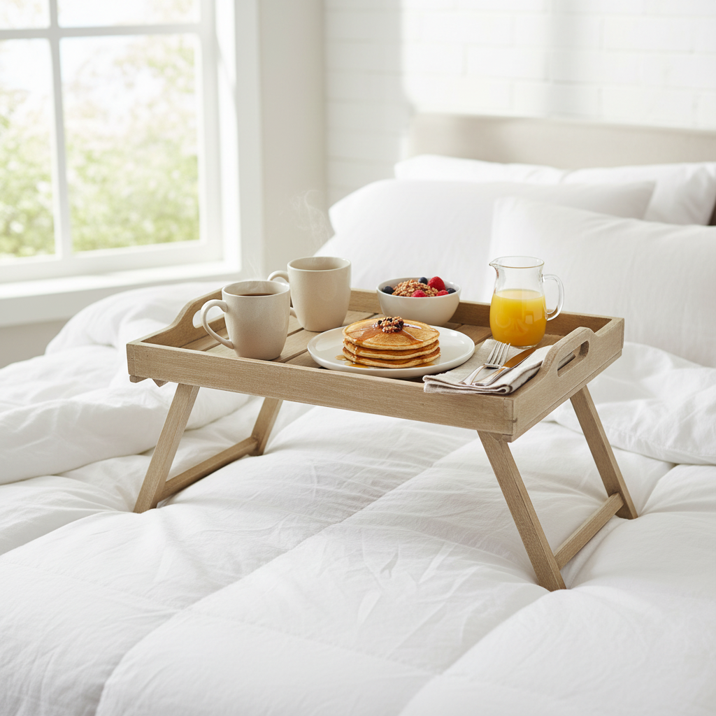 Tavolino vassoio pieghevole legno crema lifestyle