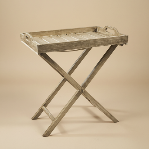 Tavolino vassoio pieghevole legno crema sfondo neutro