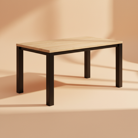 Tavolo da pranzo con piano in legno e gambe nere - formato quadrato