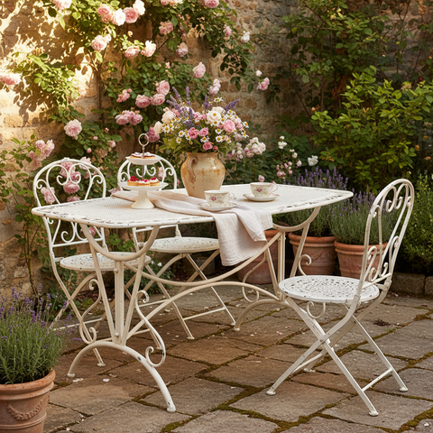 Tavolo ferro bianco anticato ambientato